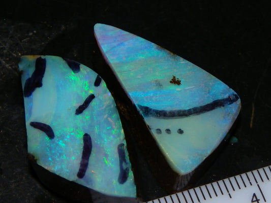 2 Nice Rough/Rubbed Boulder Opals 90.5cts Queensland Australia Green/Blues