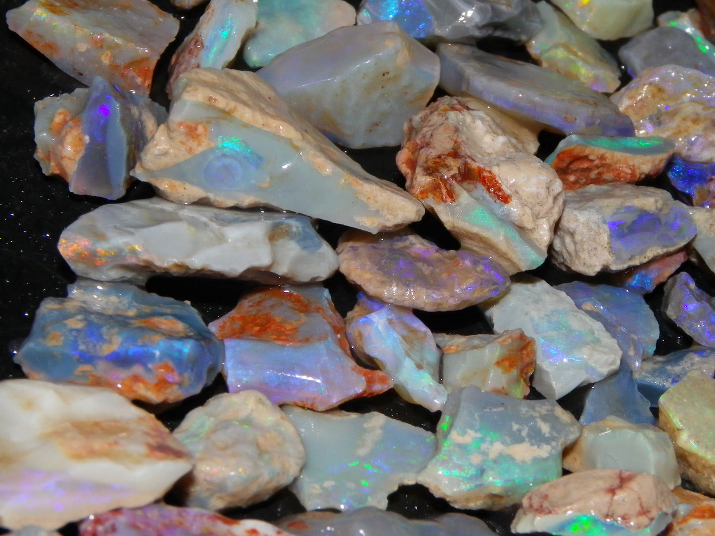 Nice Rough Lightning Ridge Opals 360cts Seam/Fossil/Nobby Green/Blue/Purple Fires