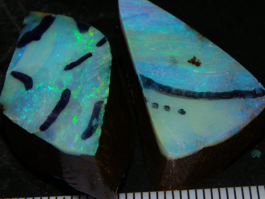 2 Nice Rough/Rubbed Boulder Opals 90.5cts Queensland Australia Green/Blues