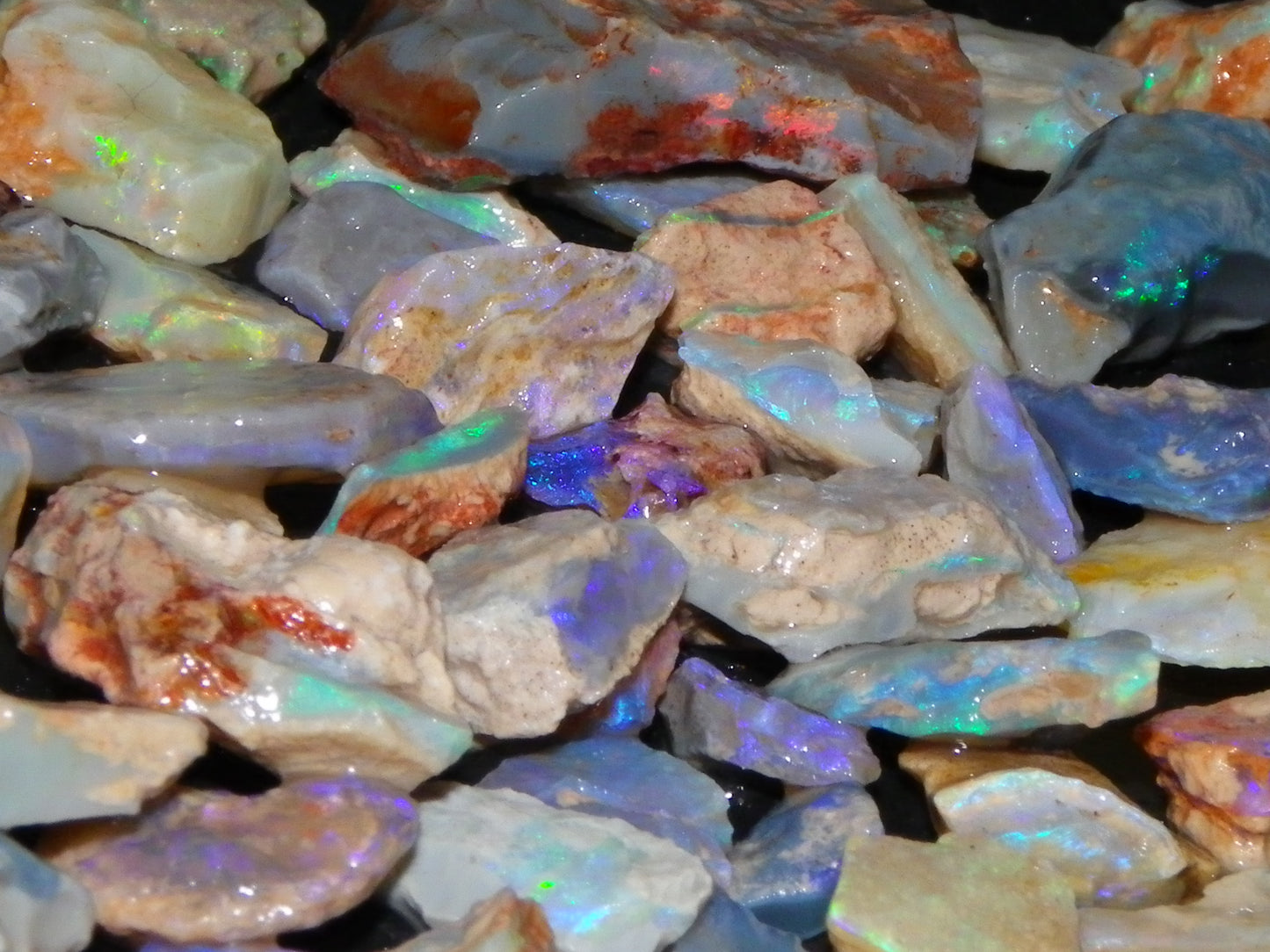 Nice Rough Lightning Ridge Opals 360cts Seam/Fossil/Nobby Green/Blue/Purple Fires