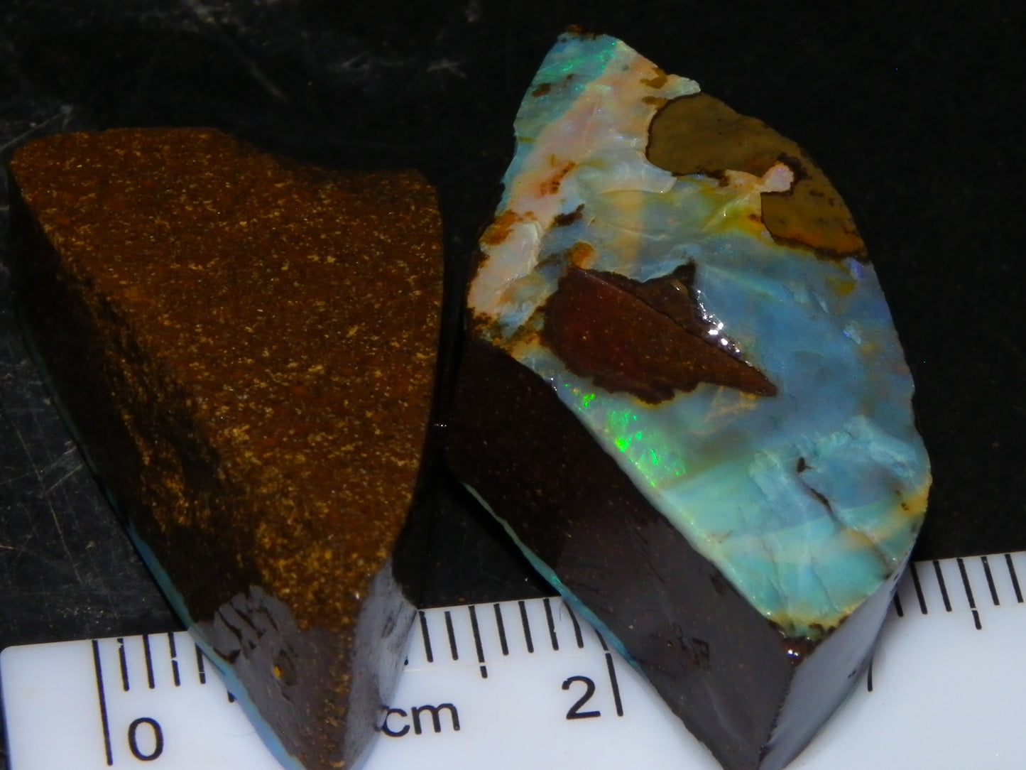 2 Nice Rough/Rubbed Boulder Opals 90.5cts Queensland Australia Green/Blues