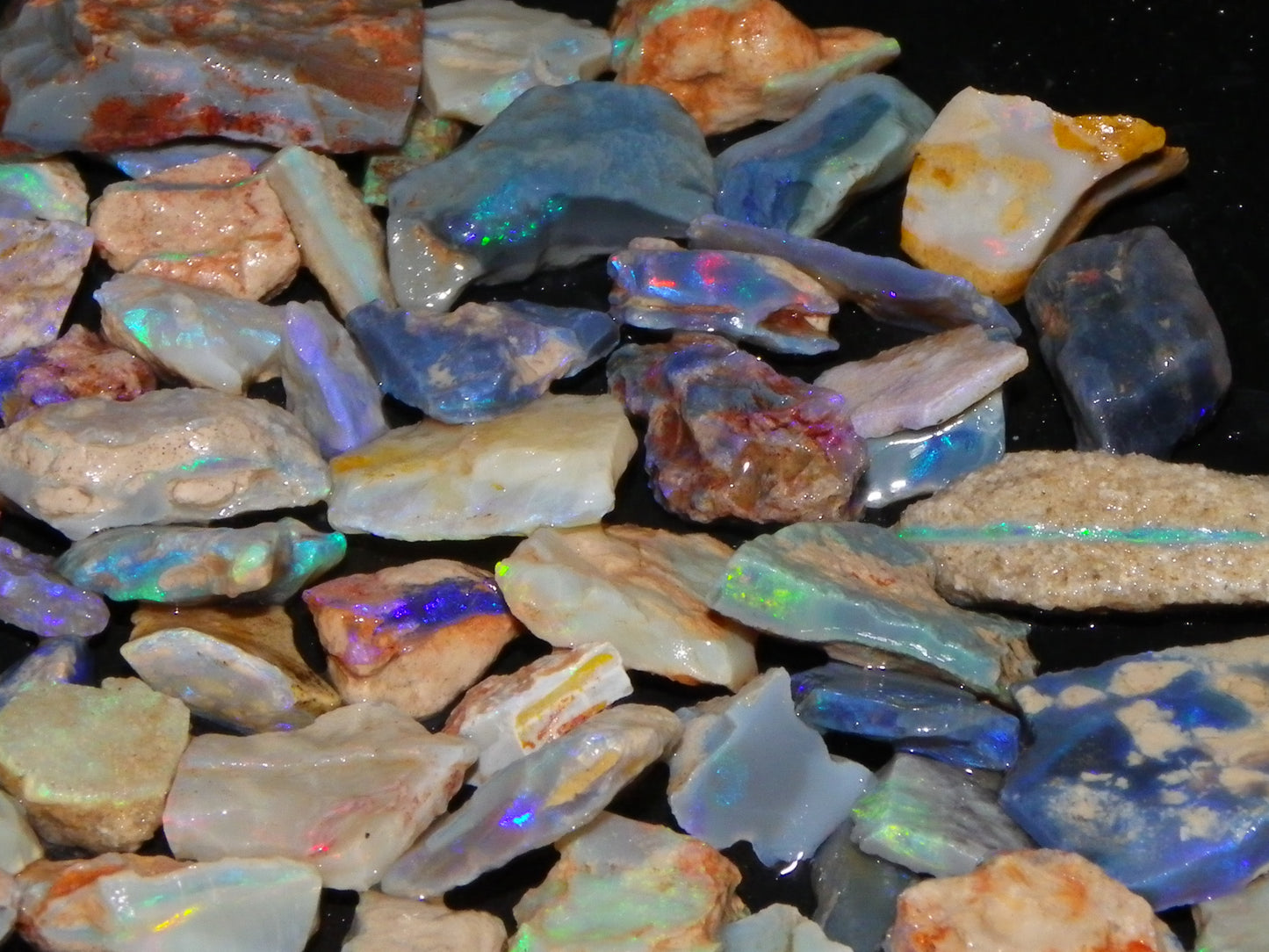 Nice Rough Lightning Ridge Opals 360cts Seam/Fossil/Nobby Green/Blue/Purple Fires