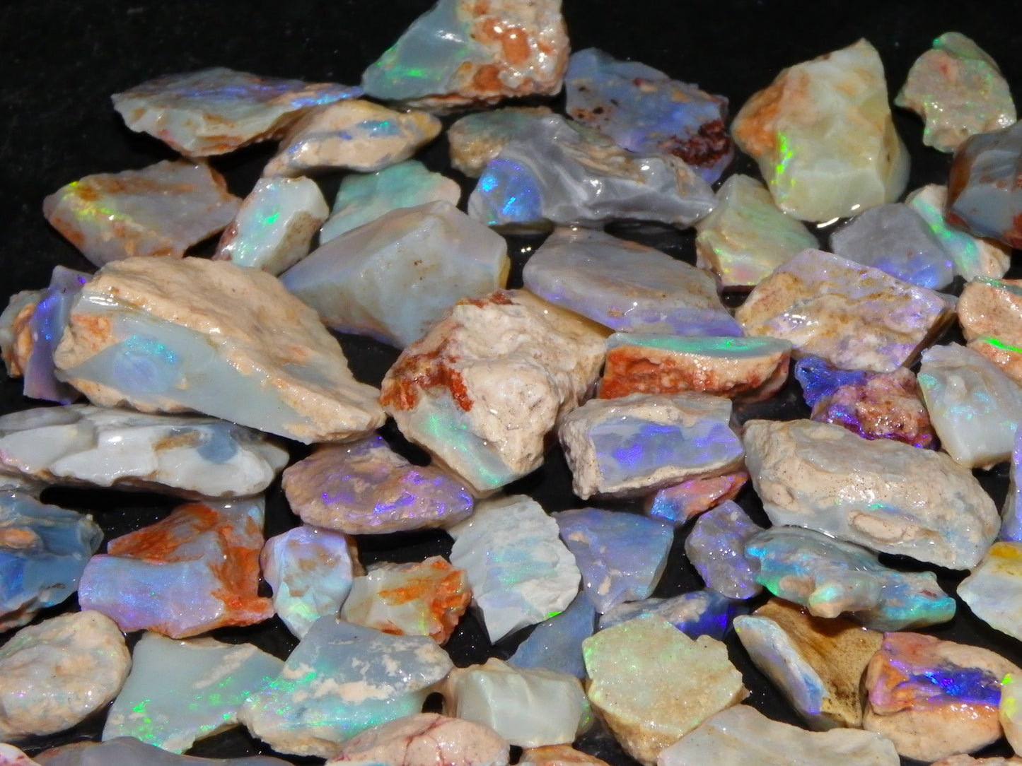 Nice Rough Lightning Ridge Opals 360cts Seam/Fossil/Nobby Green/Blue/Purple Fires