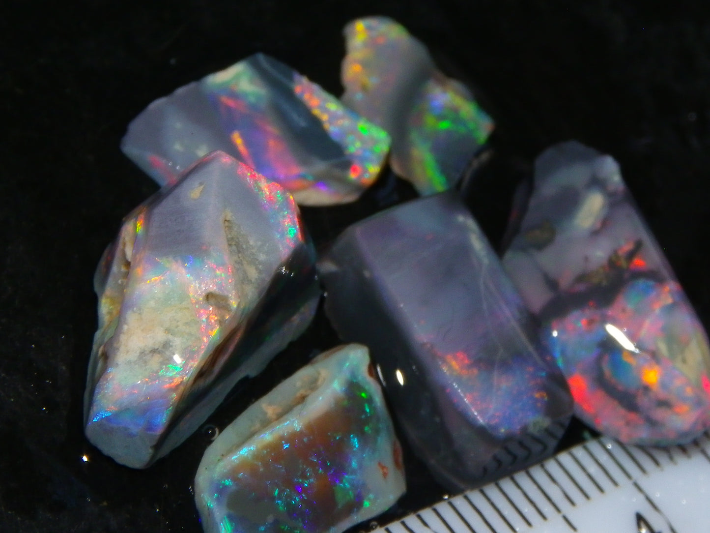 Nice Quality Rubbed Lightning Ridge Opal Parcel 18.04cts Dark Base Reds/Greens
