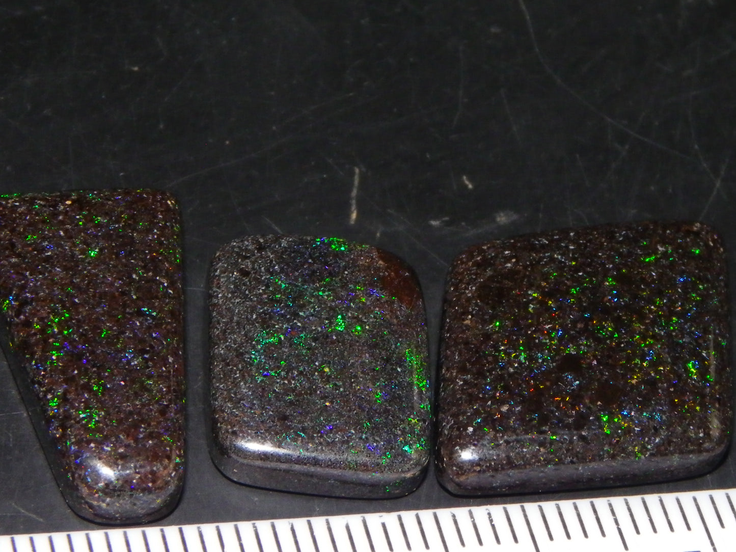 3 Nice Cut/Polished Andamooka Opal Cabs 24.9cts Polished/Treated Parcel Fires