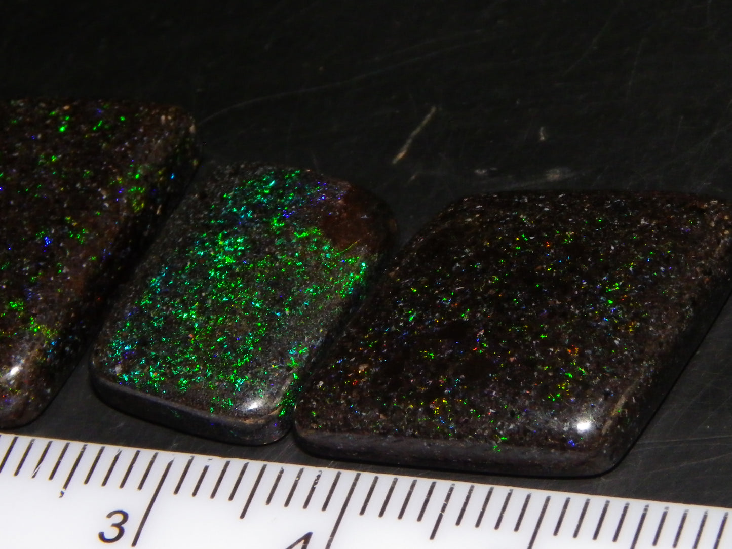 3 Nice Cut/Polished Andamooka Opal Cabs 24.9cts Polished/Treated Parcel Fires