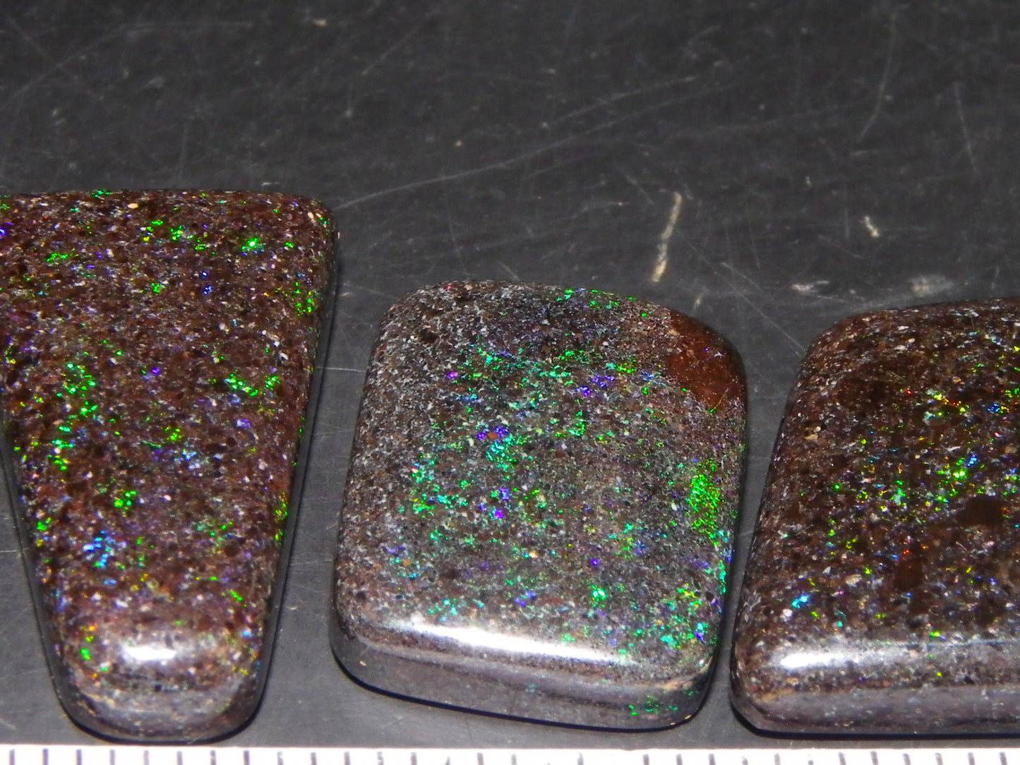 3 Nice Cut/Polished Andamooka Opal Cabs 24.9cts Polished/Treated Parcel Fires