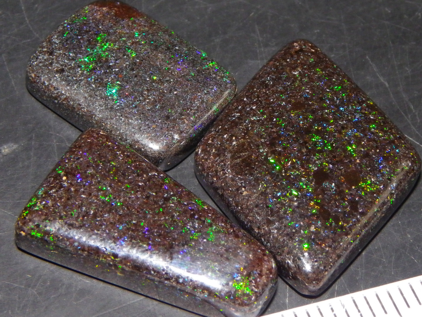 3 Nice Cut/Polished Andamooka Opal Cabs 24.9cts Polished/Treated Parcel Fires