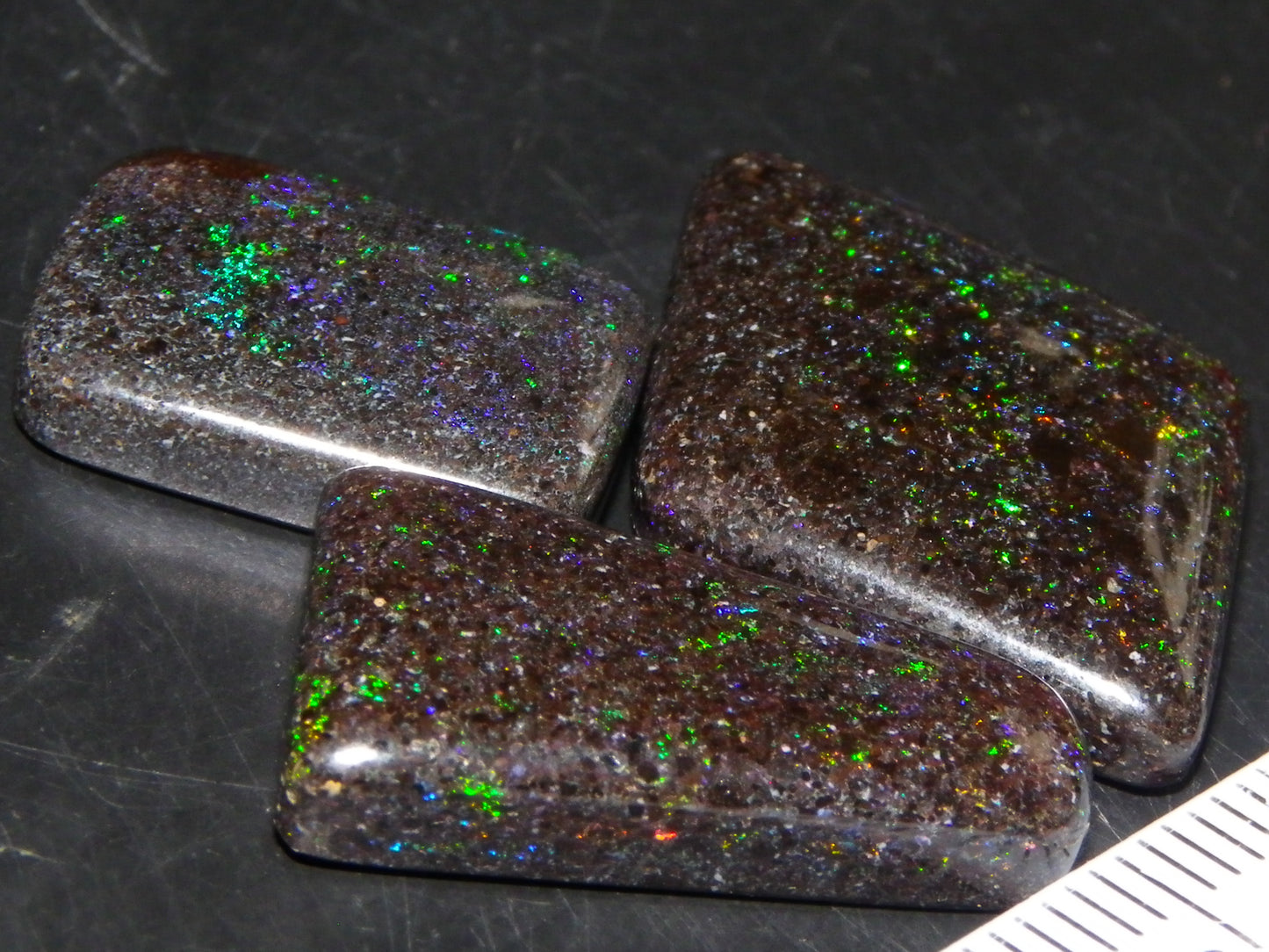 3 Nice Cut/Polished Andamooka Opal Cabs 24.9cts Polished/Treated Parcel Fires