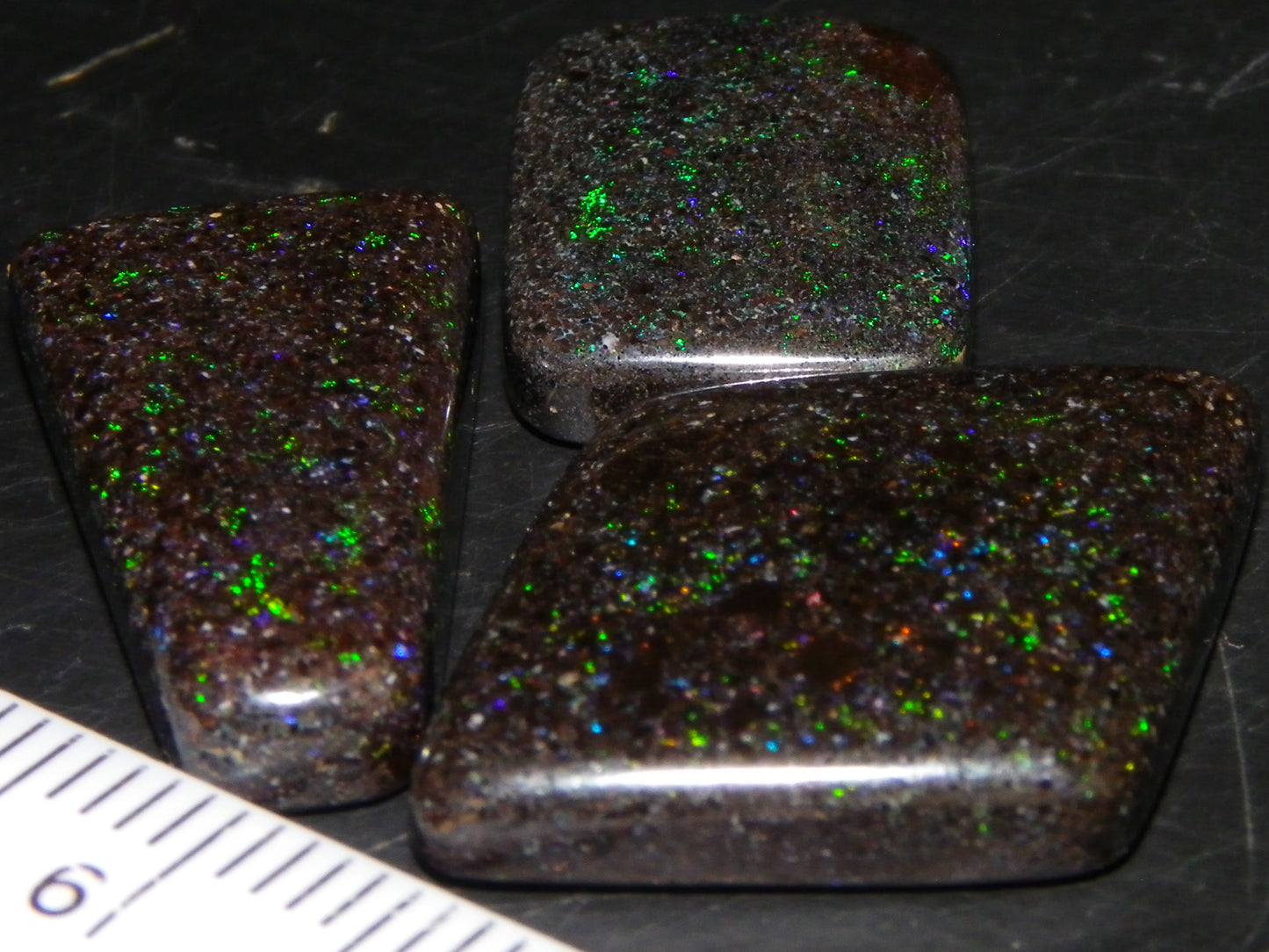 3 Nice Cut/Polished Andamooka Opal Cabs 24.9cts Polished/Treated Parcel Fires