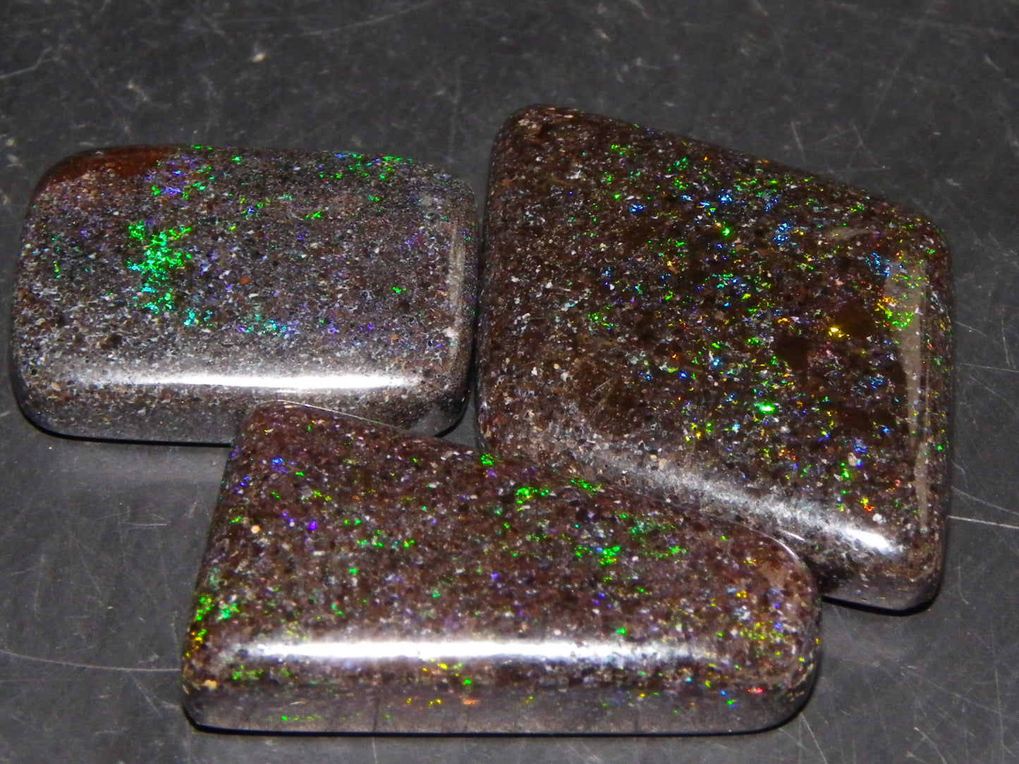 3 Nice Cut/Polished Andamooka Opal Cabs 24.9cts Polished/Treated Parcel Fires