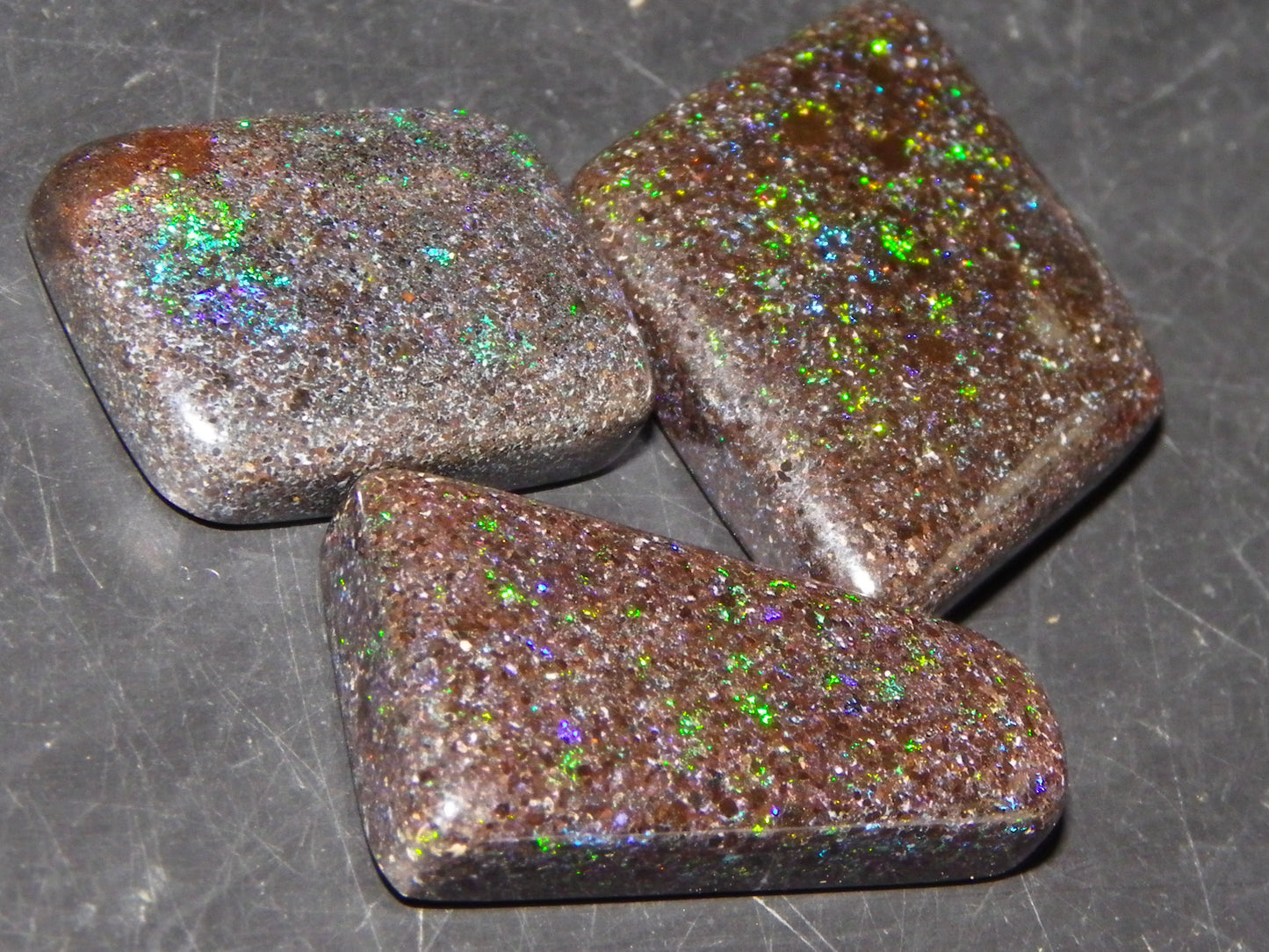 3 Nice Cut/Polished Andamooka Opal Cabs 24.9cts Polished/Treated Parcel Fires