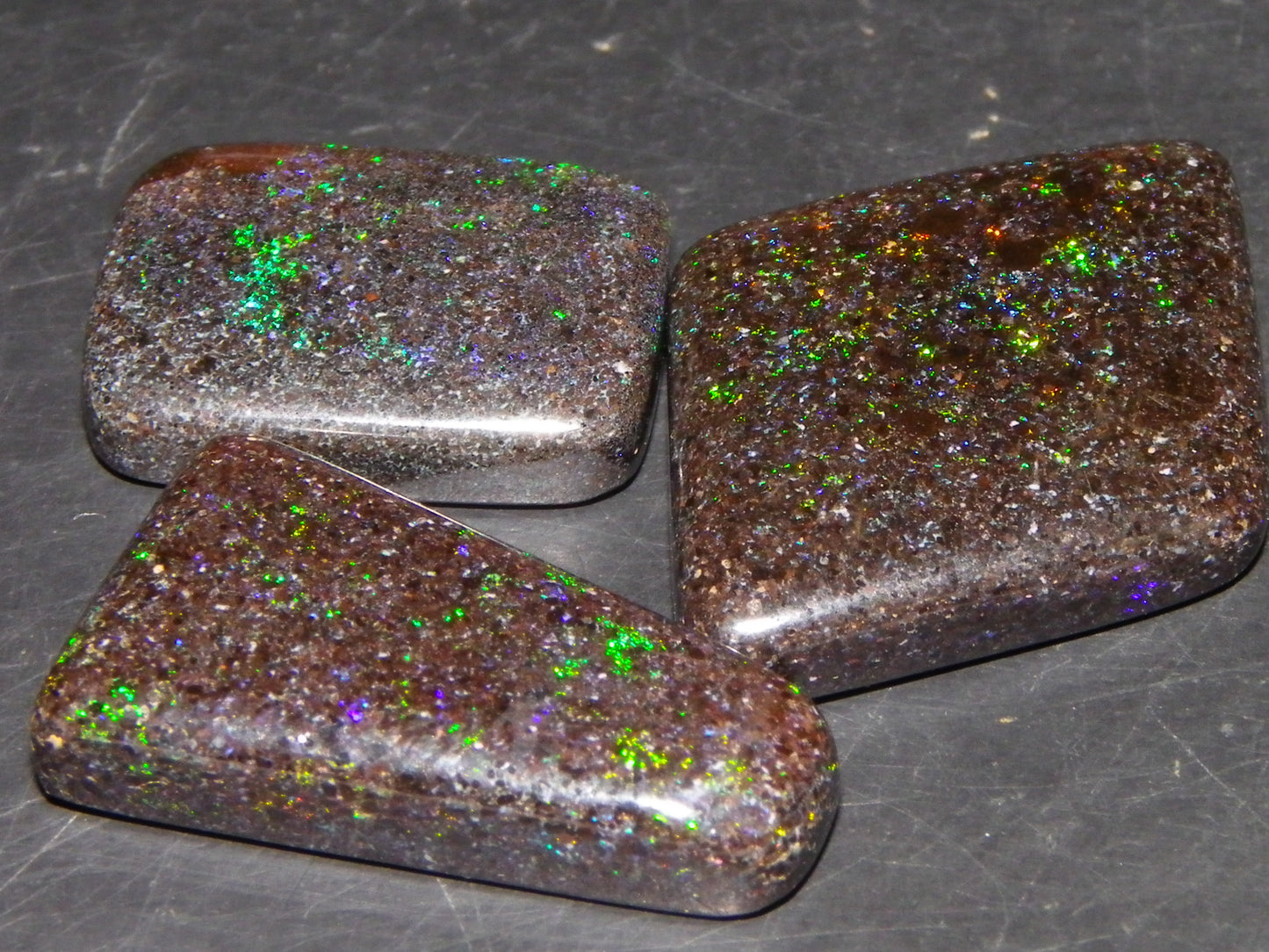 3 Nice Cut/Polished Andamooka Opal Cabs 24.9cts Polished/Treated Parcel Fires