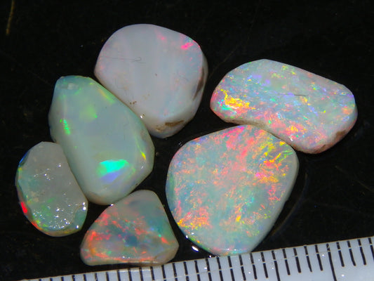 6 Coober Pedy Seam Opal Rubs/Rough Parcel 12.06cts Multicolour Fires Australia