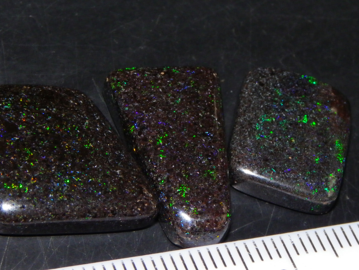 3 Nice Cut/Polished Andamooka Opal Cabs 24.9cts Polished/Treated Parcel Fires