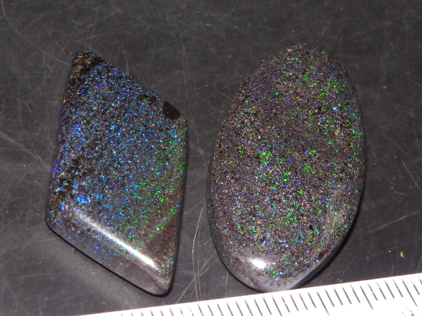 2 Nice Cut/Polished/Treated Matrix Opals Andamooka 33.25cts Blue/Green Fires :)