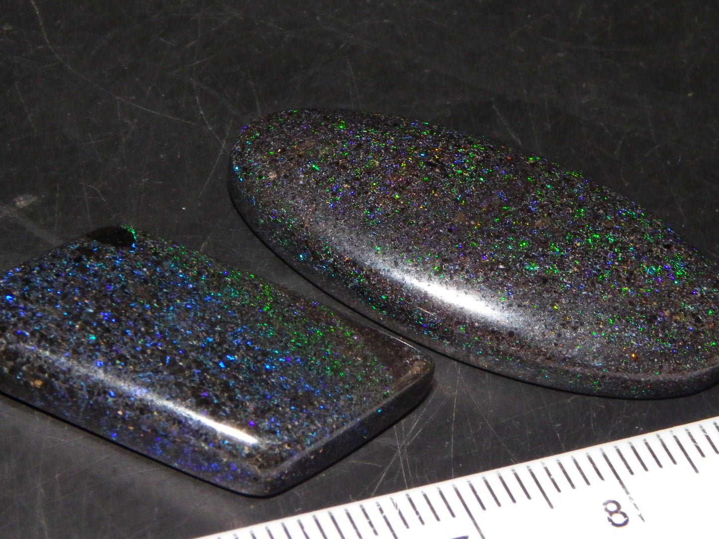 2 Nice Cut/Polished/Treated Matrix Opals Andamooka 33.25cts Blue/Green Fires :)