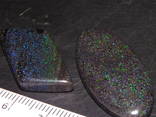 2 Nice Cut/Polished/Treated Matrix Opals Andamooka 33.25cts Blue/Green Fires :)