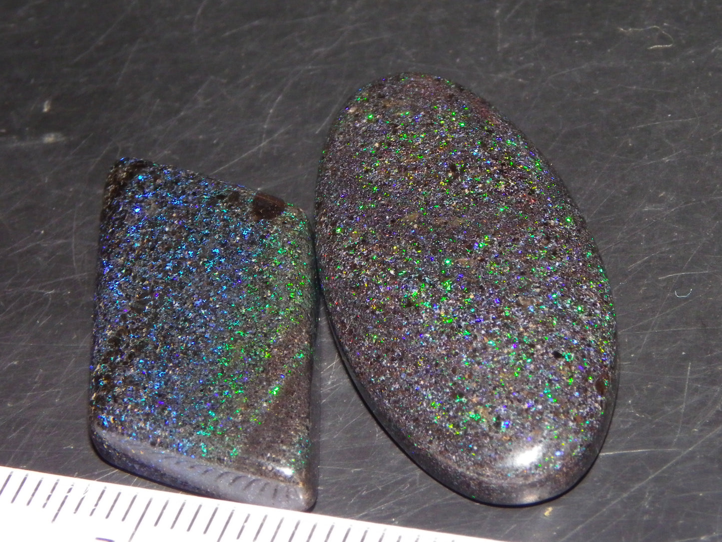 2 Nice Cut/Polished/Treated Matrix Opals Andamooka 33.25cts Blue/Green Fires :)