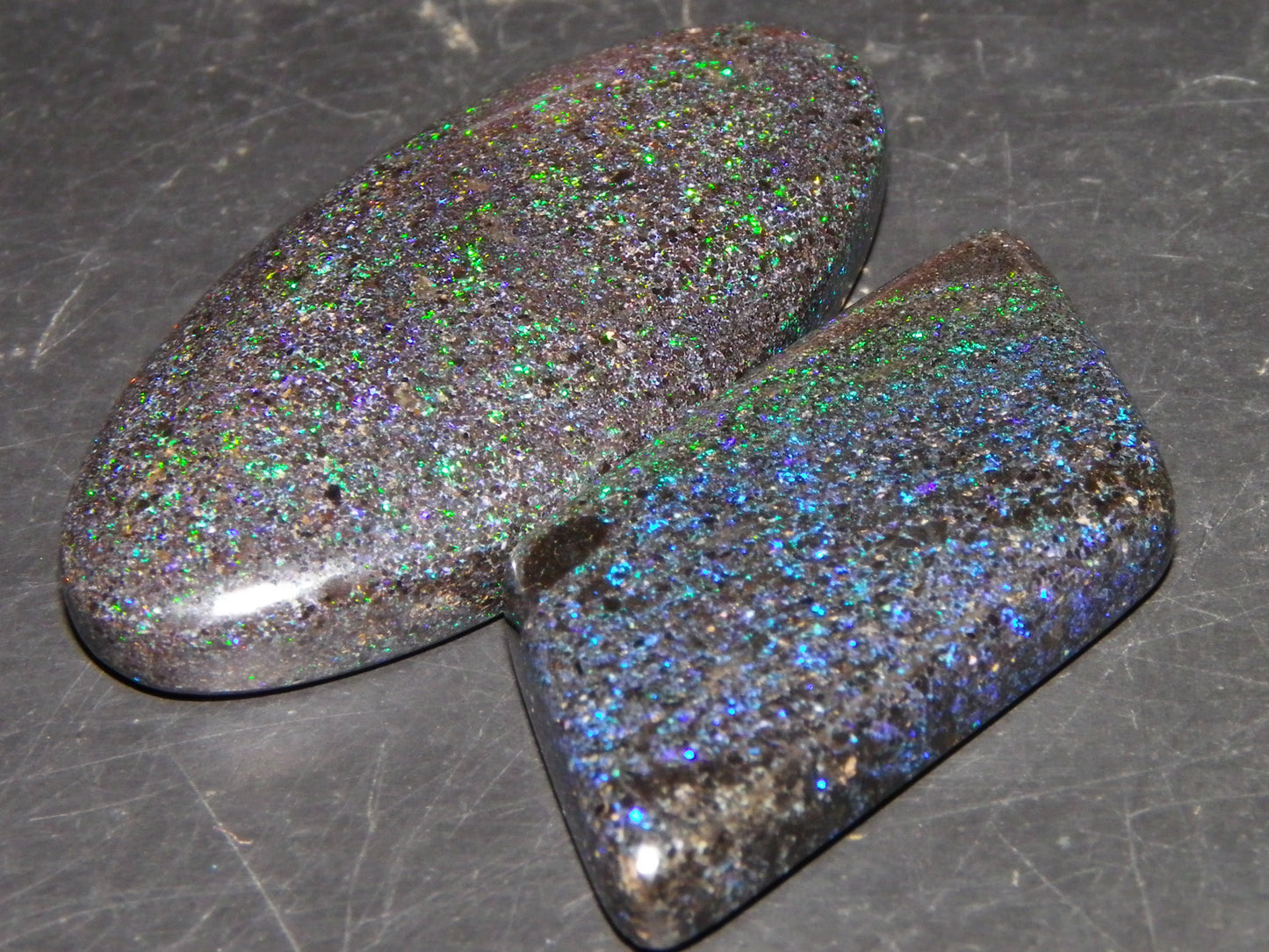 2 Nice Cut/Polished/Treated Matrix Opals Andamooka 33.25cts Blue/Green Fires :)