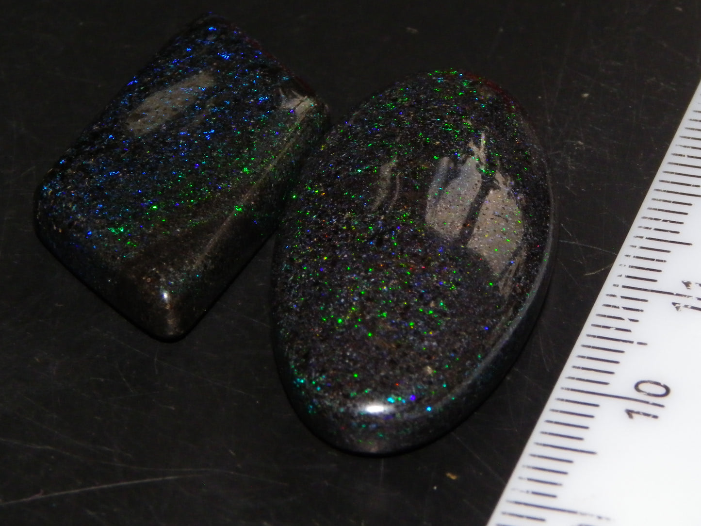 2 Nice Cut/Polished/Treated Matrix Opals Andamooka 33.25cts Blue/Green Fires :)