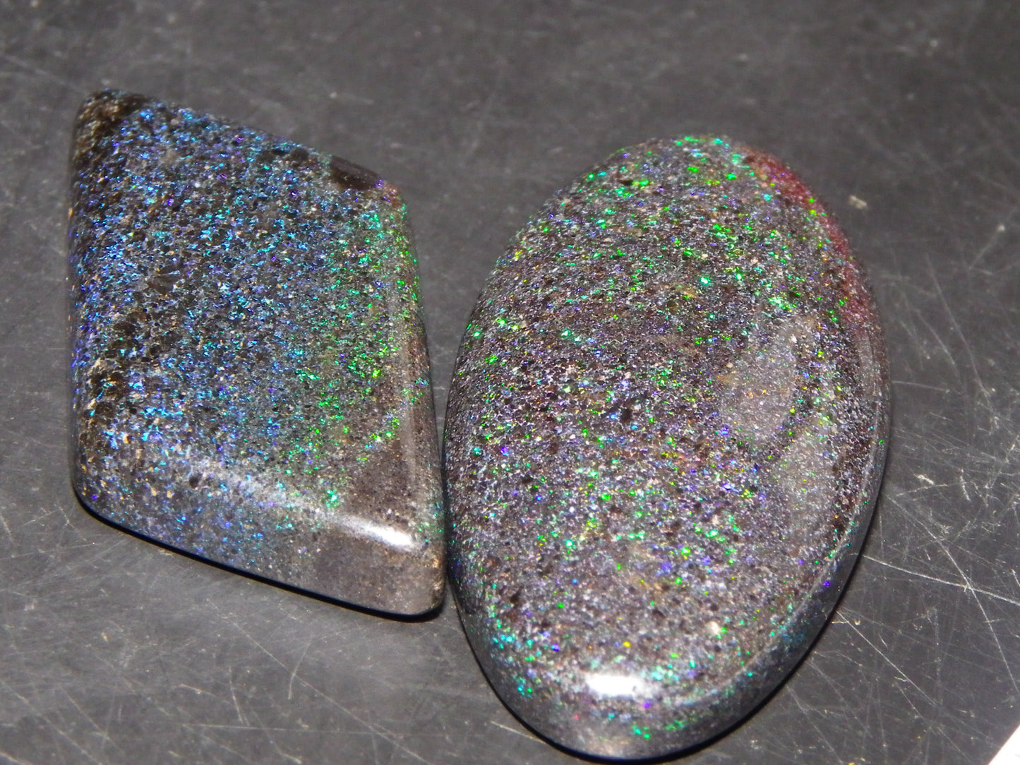 2 Nice Cut/Polished/Treated Matrix Opals Andamooka 33.25cts Blue/Green Fires :)