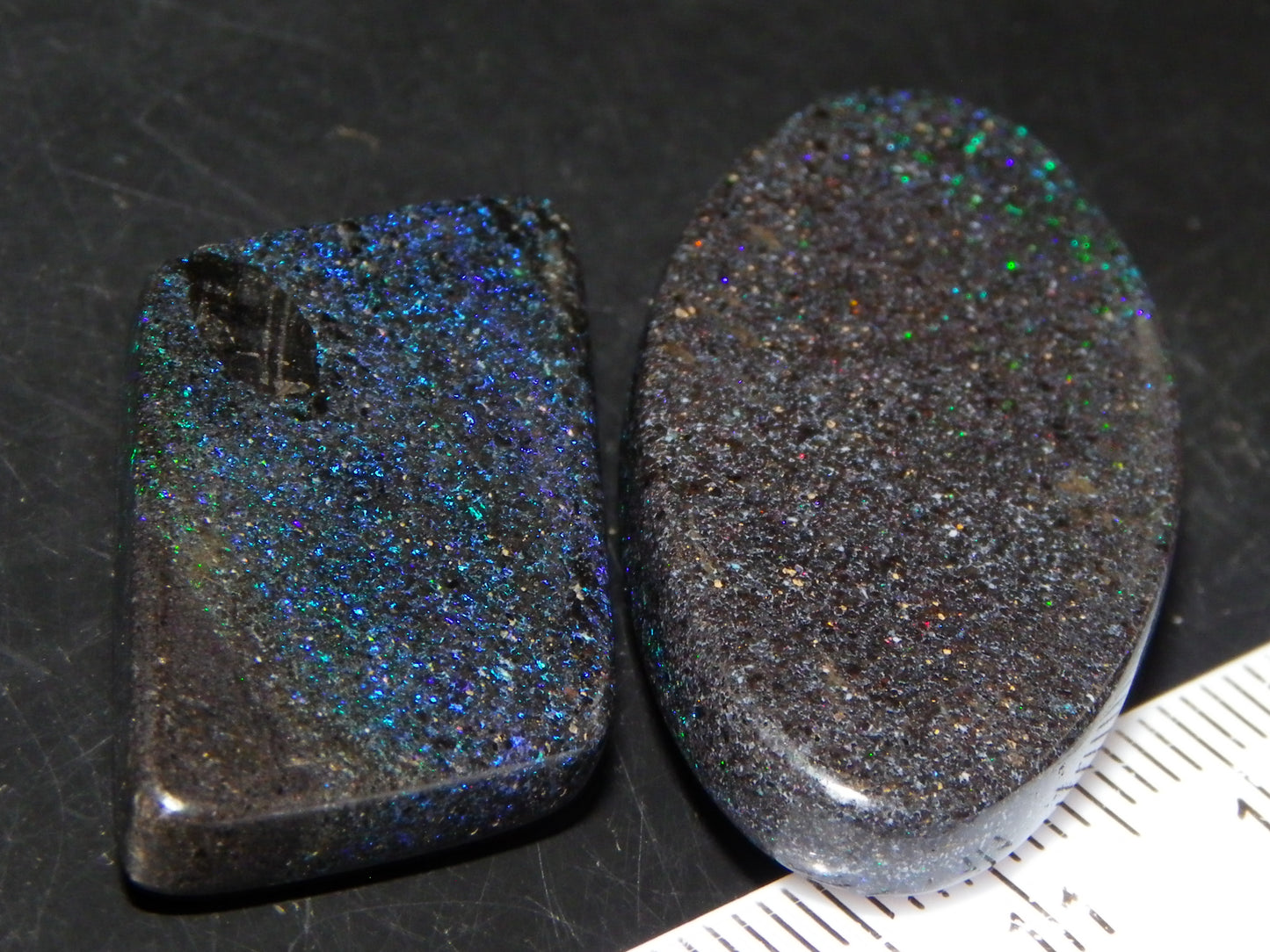 2 Nice Cut/Polished/Treated Matrix Opals Andamooka 33.25cts Blue/Green Fires :)