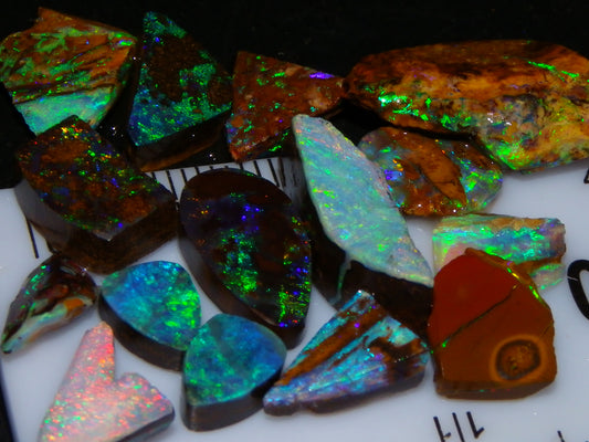 Nice Quality Boulder Opal Rubs/Preforms 33cts Queensland Australia Multicolours