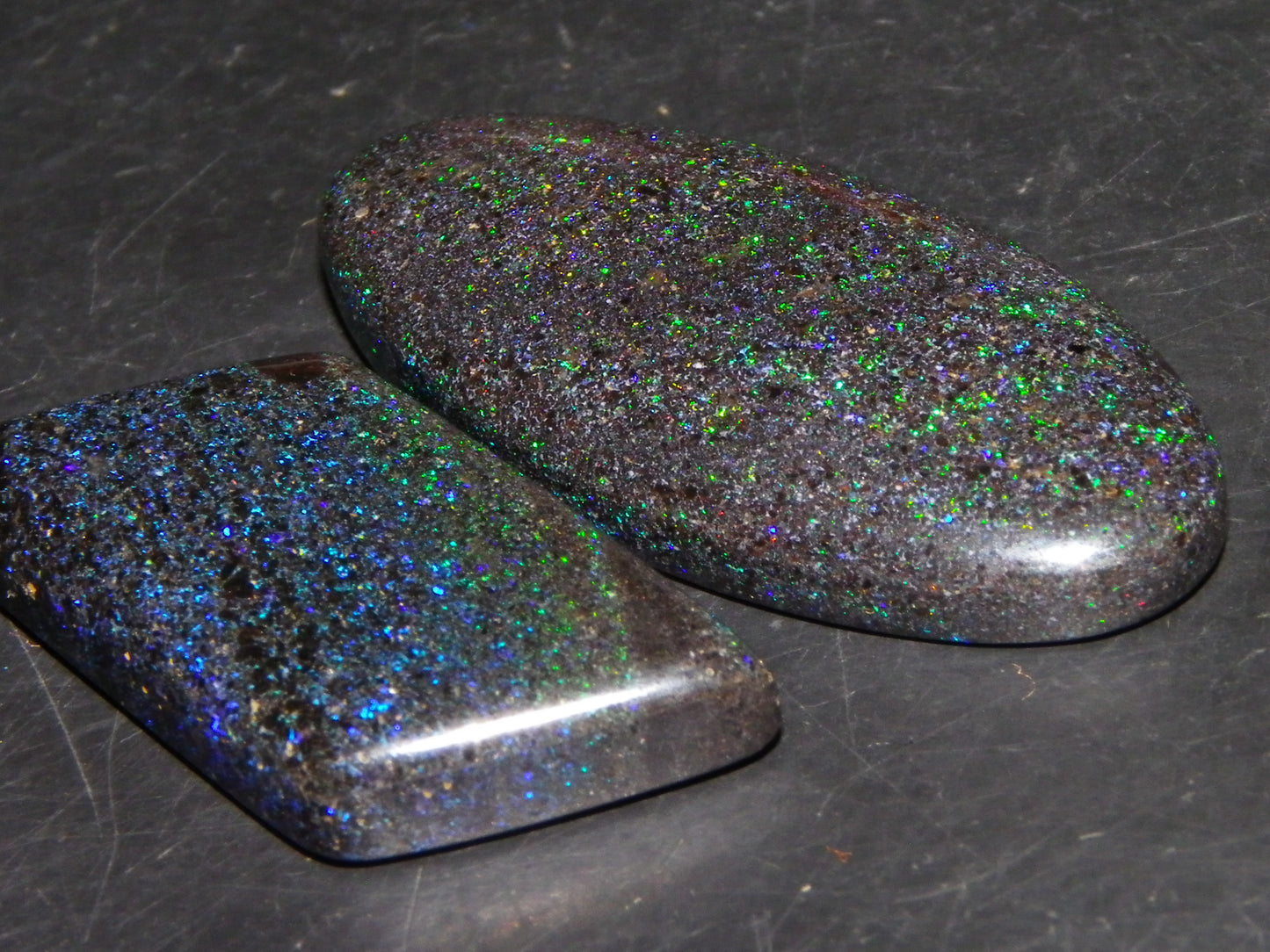 2 Nice Cut/Polished/Treated Matrix Opals Andamooka 33.25cts Blue/Green Fires :)