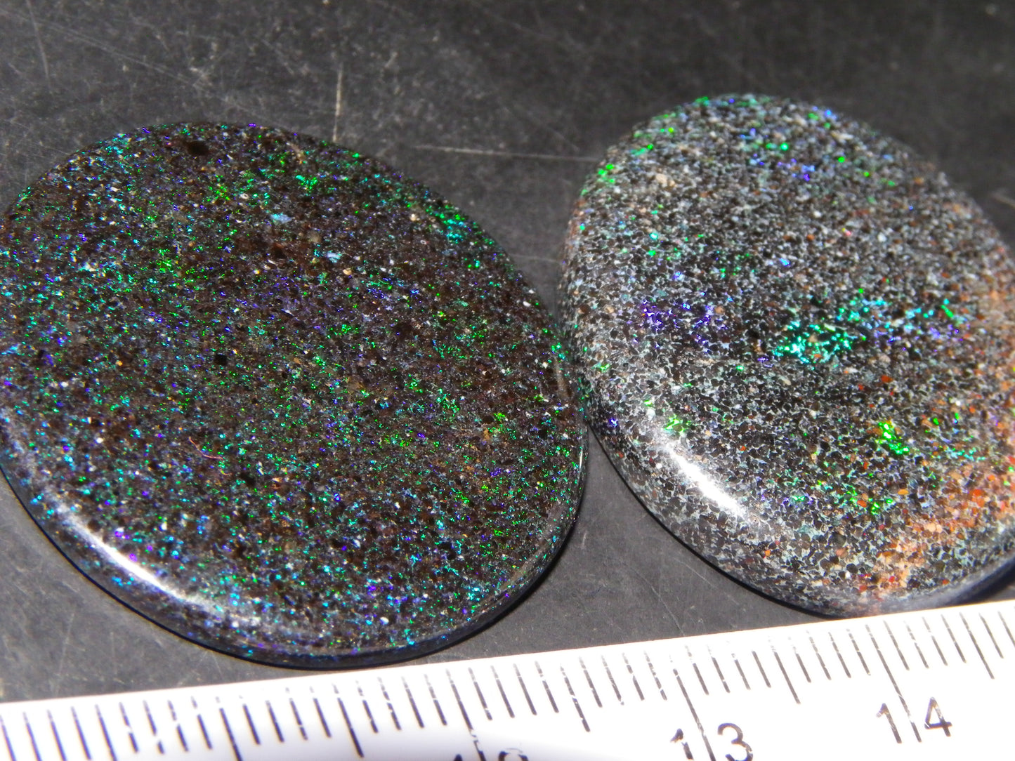 2 Nice Matrix Opal Cabs 35.1cts Polished/Treated Matrial Green/Blues :) Australia