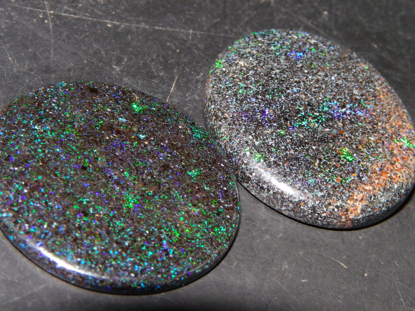 2 Nice Matrix Opal Cabs 35.1cts Polished/Treated Matrial Green/Blues :) Australia