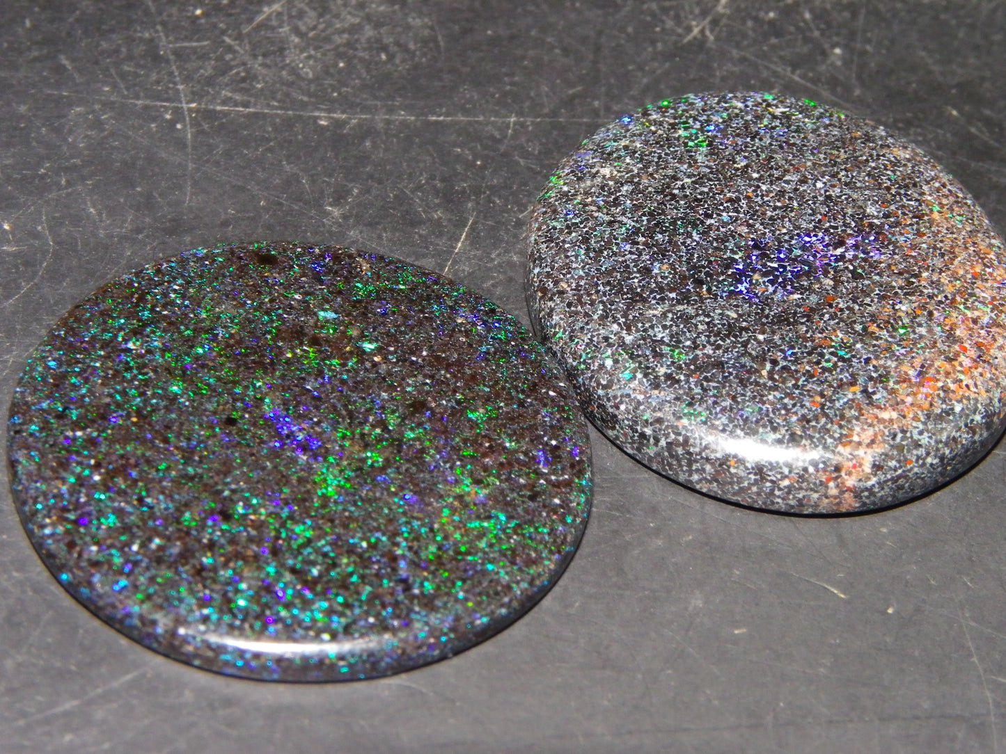 2 Nice Matrix Opal Cabs 35.1cts Polished/Treated Matrial Green/Blues :) Australia