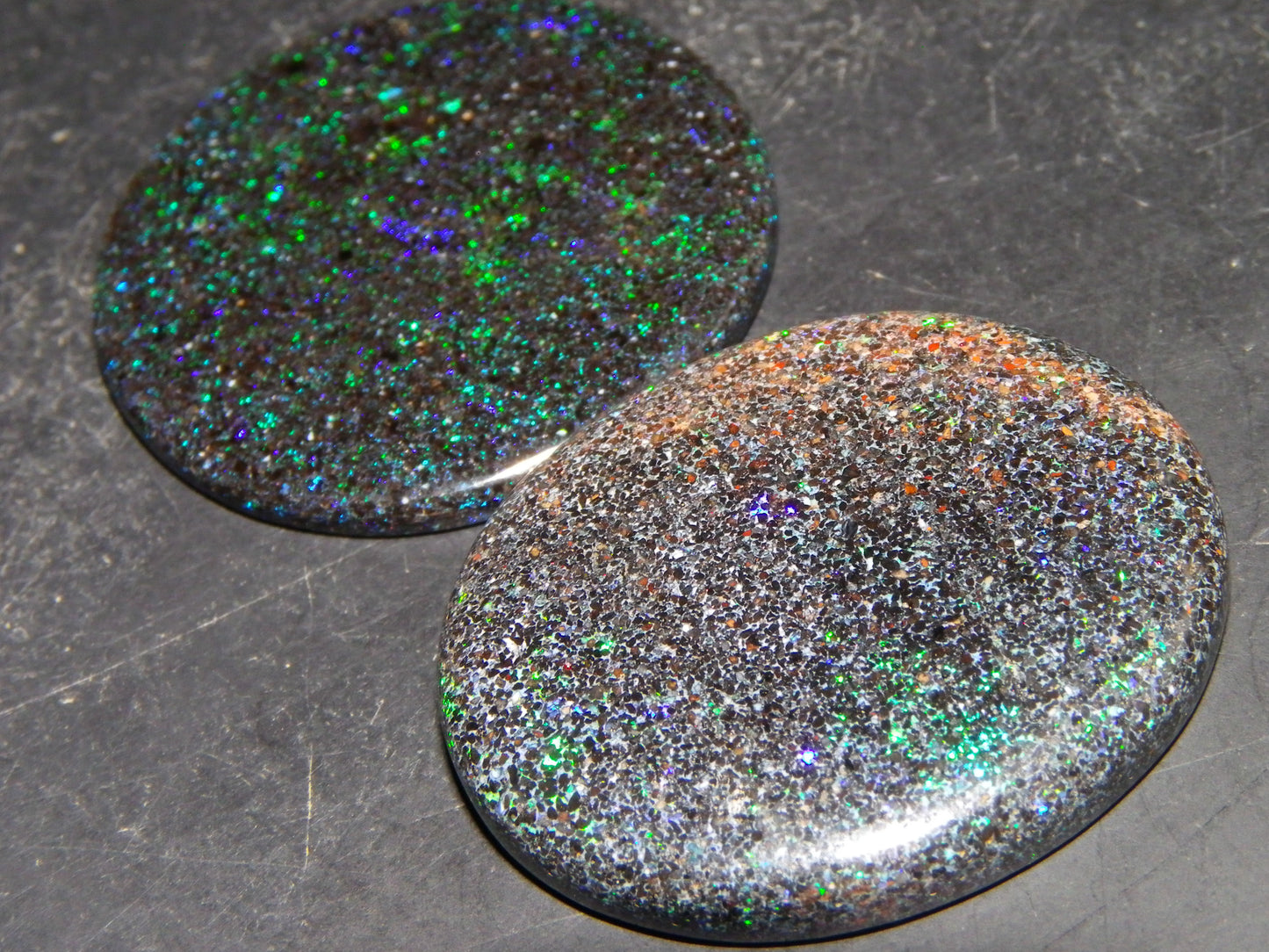 2 Nice Matrix Opal Cabs 35.1cts Polished/Treated Matrial Green/Blues :) Australia