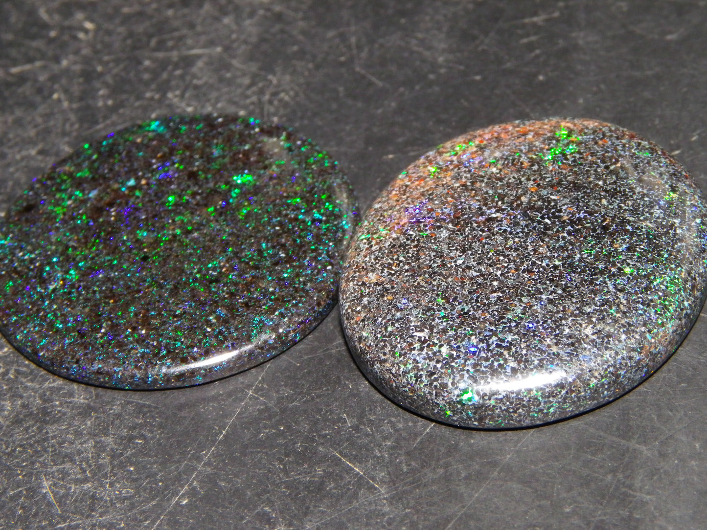 2 Nice Matrix Opal Cabs 35.1cts Polished/Treated Matrial Green/Blues :) Australia