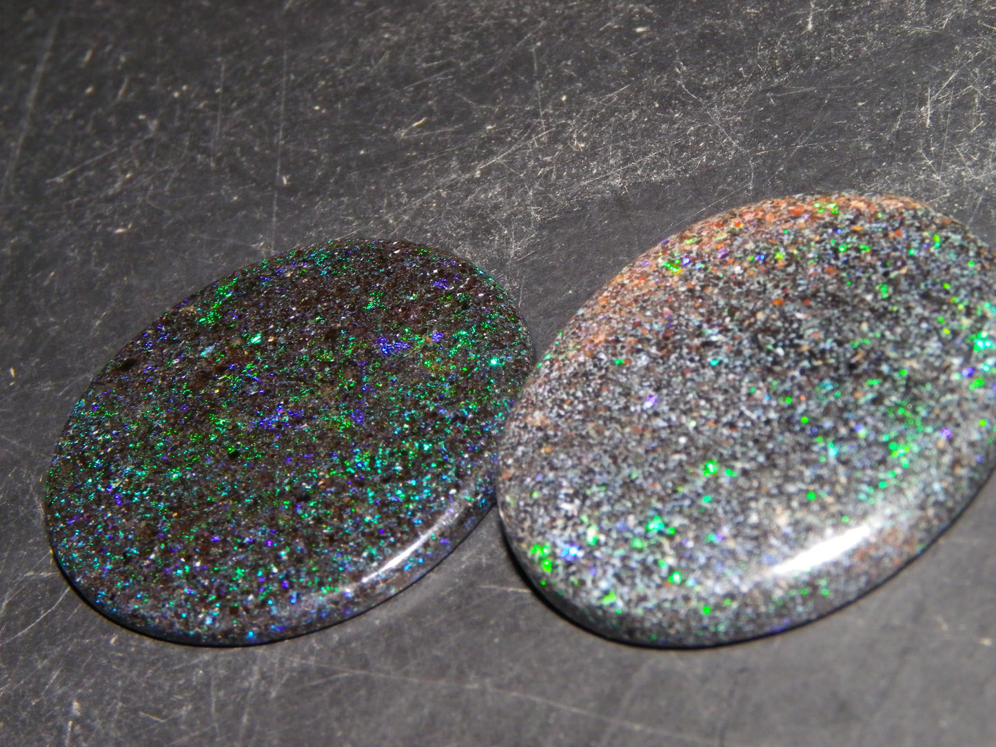 2 Nice Matrix Opal Cabs 35.1cts Polished/Treated Matrial Green/Blues :) Australia