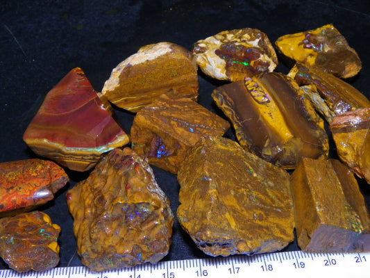 Nice Queensland Rough/Sliced Opal Parcel 1923cts Yowah/Koroit Nuts/Pattern Fires