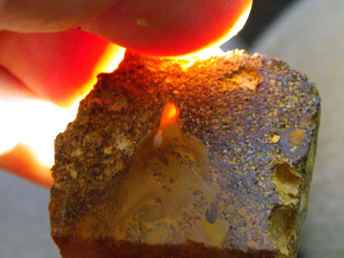 Nice Rough Pipe/Boulder Fossil Opal split 233cts Green/Blue/Pink/Gold Fires