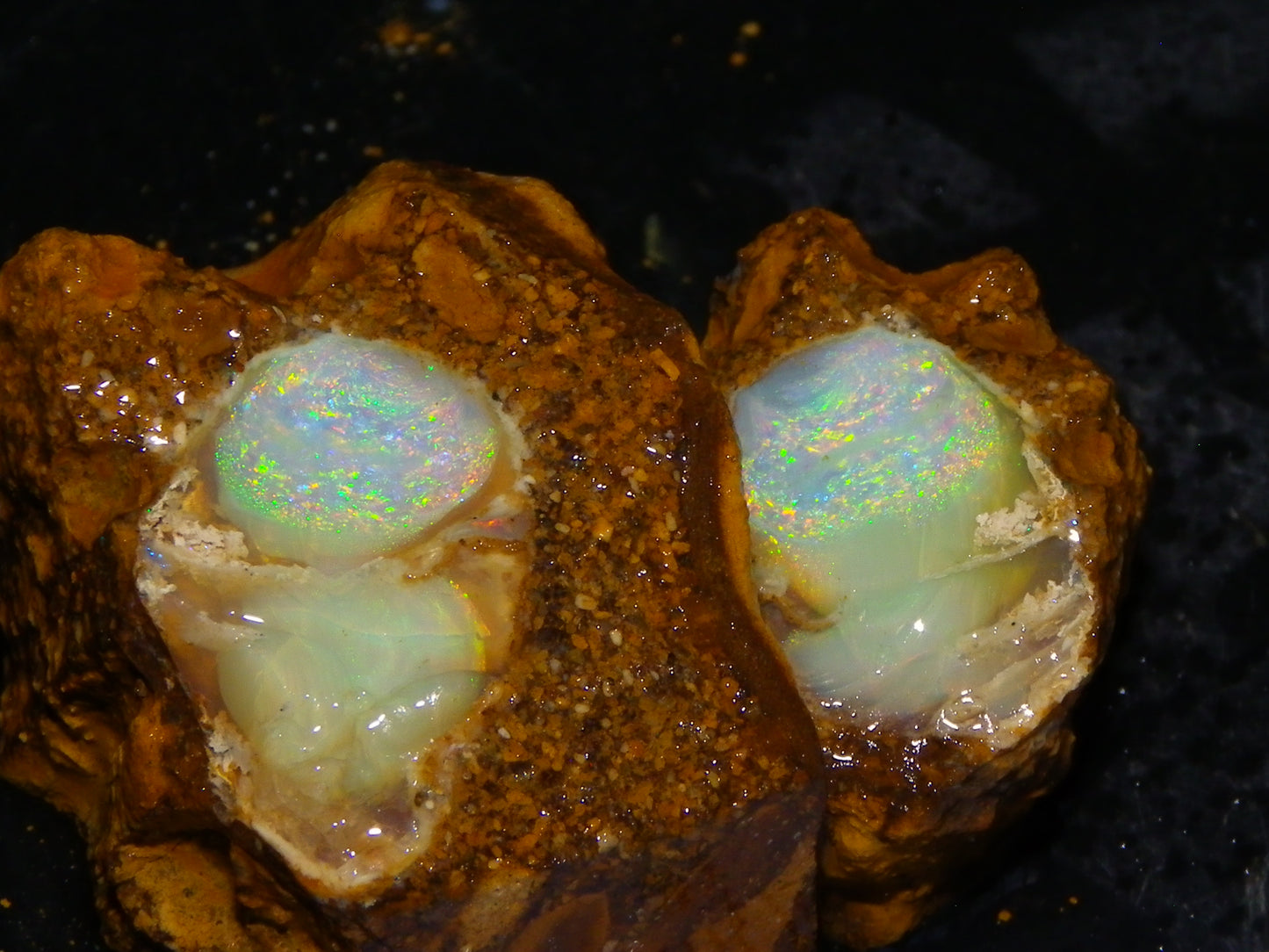 Nice Quality Split Pipe Opal Specimen Pair 92.5cts Queensland Opalton Multicolours