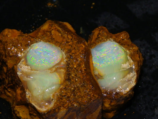 Nice Quality Split Pipe Opal Specimen Pair 92.5cts Queensland Opalton Multicolours