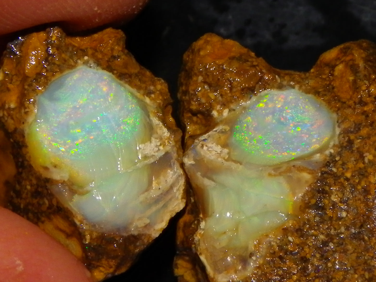 Nice Quality Split Pipe Opal Specimen Pair 92.5cts Queensland Opalton Multicolours