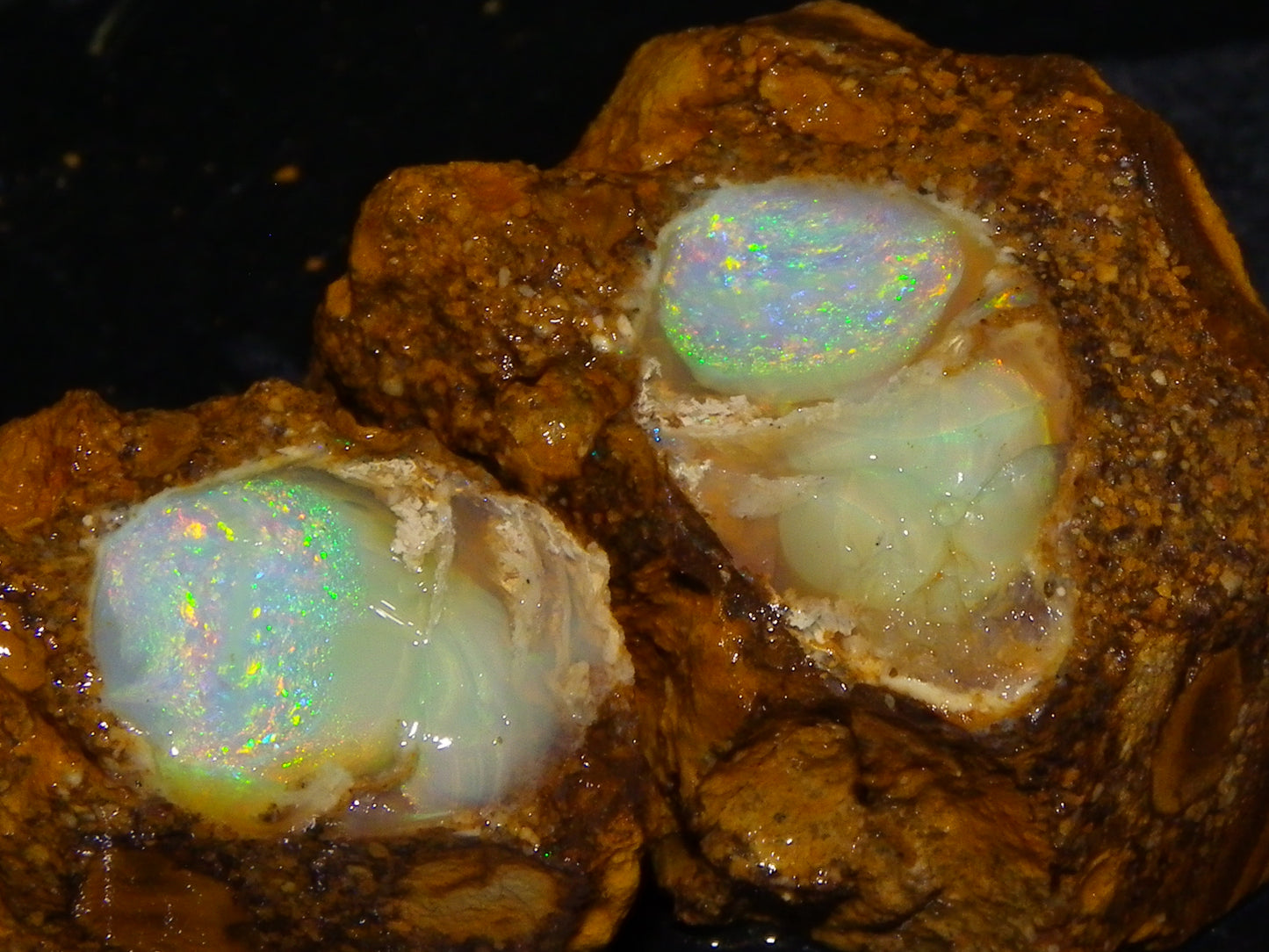 Nice Quality Split Pipe Opal Specimen Pair 92.5cts Queensland Opalton Multicolours