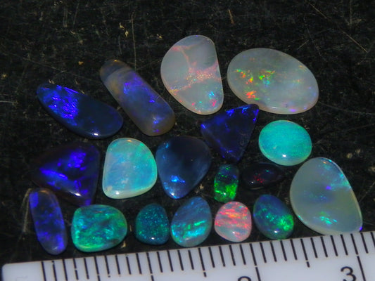 Nice Cut/Polished Lightning Ridge Opals 6.7cts Small Freeforms/Crystal/Seam Fires