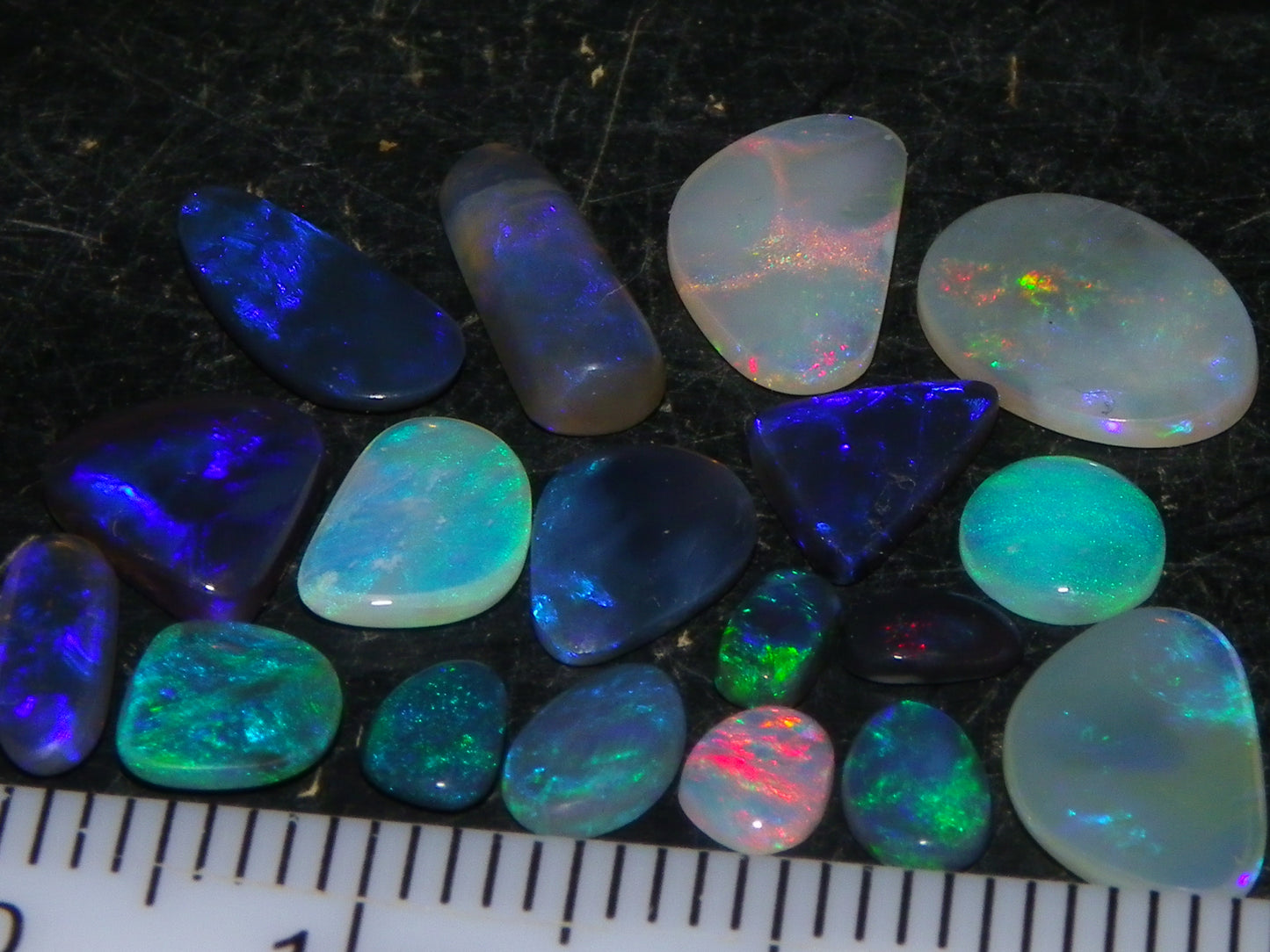 Nice Cut/Polished Lightning Ridge Opals 6.7cts Small Freeforms/Crystal/Seam Fires