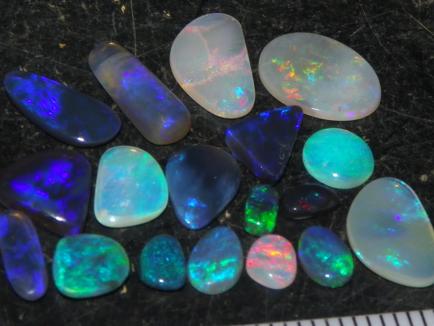 Nice Cut/Polished Lightning Ridge Opals 6.7cts Small Freeforms/Crystal/Seam Fires