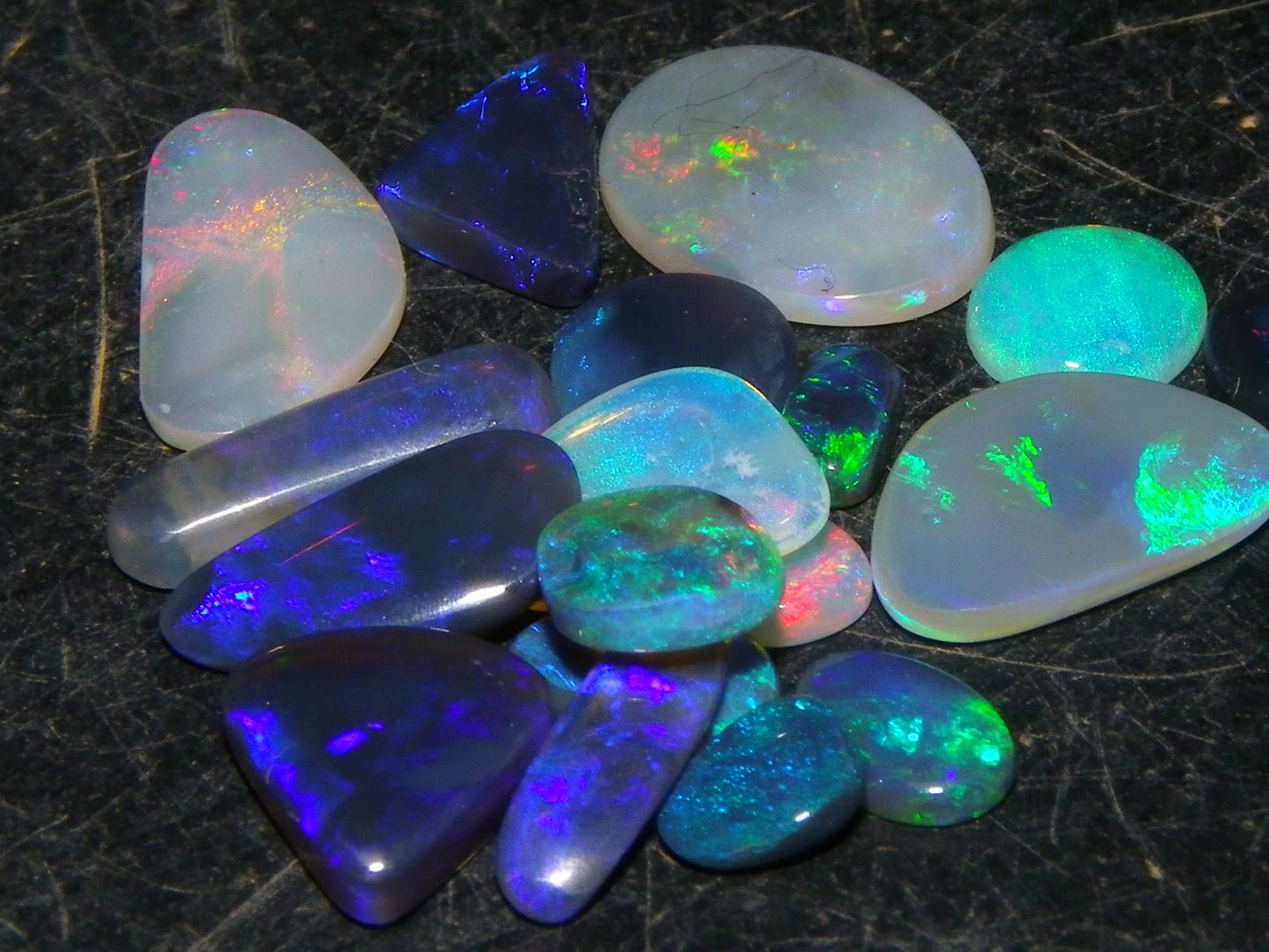 Nice Cut/Polished Lightning Ridge Opals 6.7cts Small Freeforms/Crystal/Seam Fires