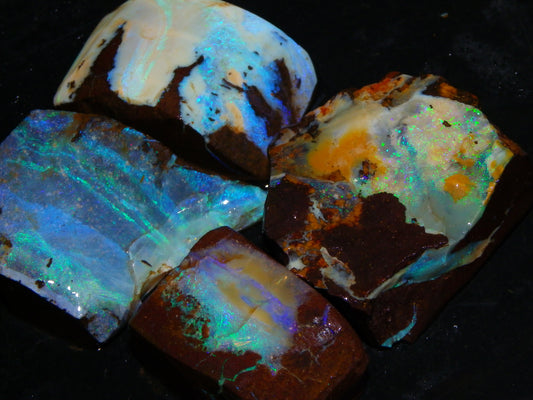 Nice Rough/Sliced/Rubbed Boulder Opal 469cts Winton, Queensland Blue/Greens