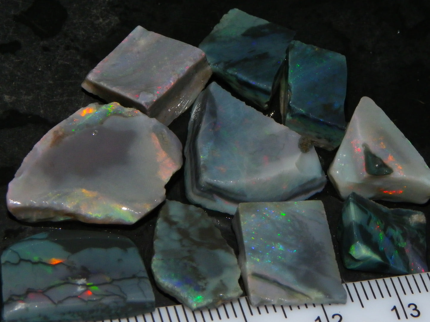 NIce Rubbed/Rough Black Mintabie Opal Parcel 66cts Some Nicer Fires/Specimens