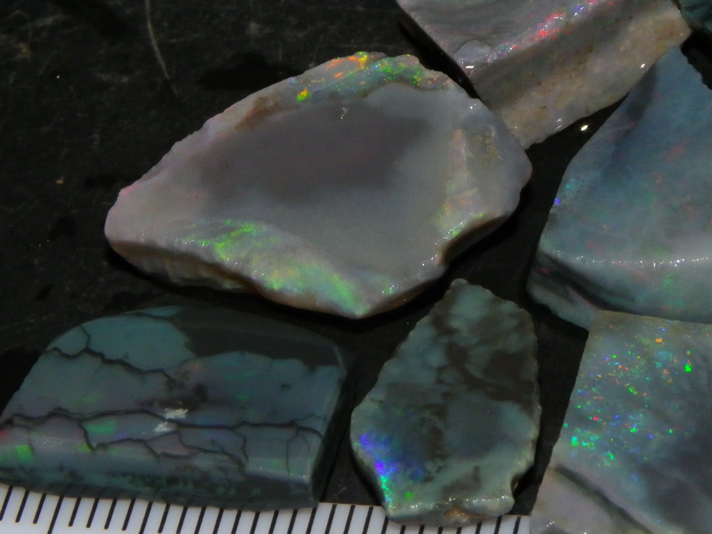 NIce Rubbed/Rough Black Mintabie Opal Parcel 66cts Some Nicer Fires/Specimens