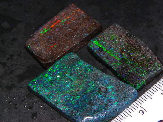 3 Nice Andamooka Matrix Opal Sliced/Rough 79cts Nice Fires/Bars Australia