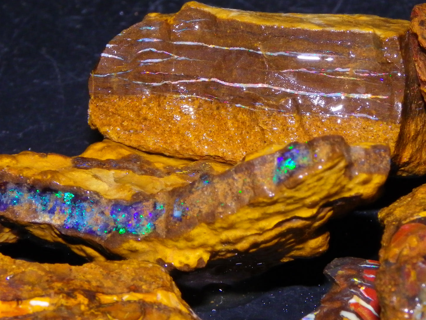 Nice Rough Koroit/Queensland Opal Rough Parcel 809cts Patterns/Fires Ironstones